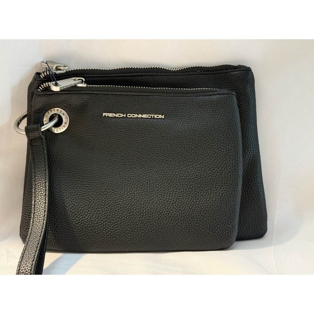 French Connection Lara Pebble Double Slim Pouches Wristlet Black NWT